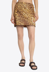 Animal Print Fringed Mini Skirt