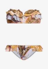 Botanical Print Strapless Bikini