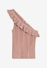 Lucky Metallic One-Shoulder Frill Top
