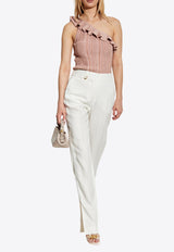 Lucky Metallic One-Shoulder Frill Top