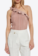 Lucky Metallic One-Shoulder Frill Top