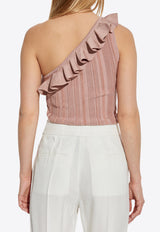 Lucky Metallic One-Shoulder Frill Top