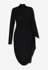 Asymmetric High-Neck Midi Cape Dress