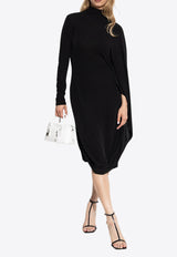 Asymmetric High-Neck Midi Cape Dress