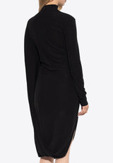 Asymmetric High-Neck Midi Cape Dress