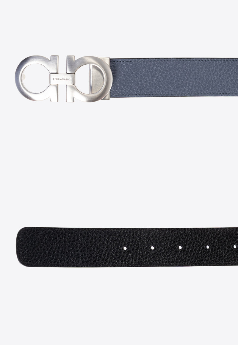 Ferragamo Reversible Gancini Leather Belt 675542 DOUBLE ADJUS 785962-GRAPHITE