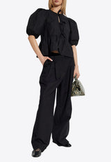 GANNI Peplum Tie Blouse Black F7364 6479-099