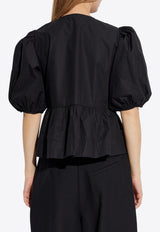 GANNI Peplum Tie Blouse Black F7364 6479-099