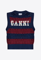 Intarsia Knit Logo Striped Knit Vest