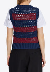 Intarsia Knit Logo Striped Knit Vest