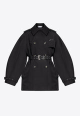 Double-Breasted Belted Short Trench Coat