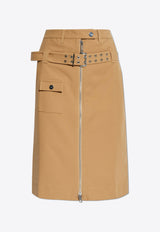 Zip-Up Belted Midi Skirt