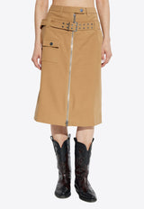 Zip-Up Belted Midi Skirt