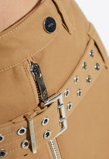 Zip-Up Belted Midi Skirt