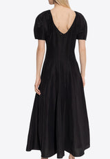 Balloon-Sleeved Midi Linen Dress