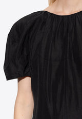 Balloon-Sleeved Midi Linen Dress