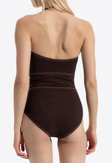 Tory Burch Flower Applique One-Piece Swimsuit  Dark Brown 170955 0-211