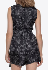 Baviera Bow-Print Silk Playsuit
