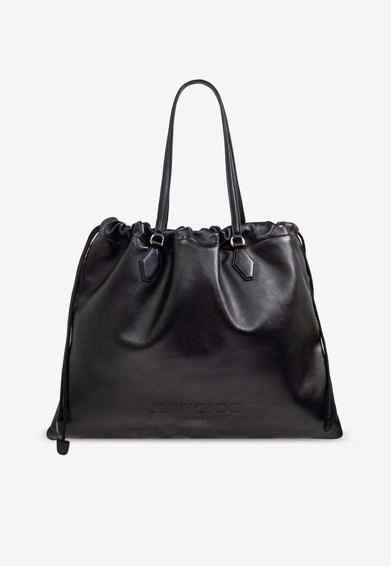 Jimmy Choo Large Drawstring Tote Bag DRAWSTRING TOTE L ZKP-BLACK LIGHT GOLD