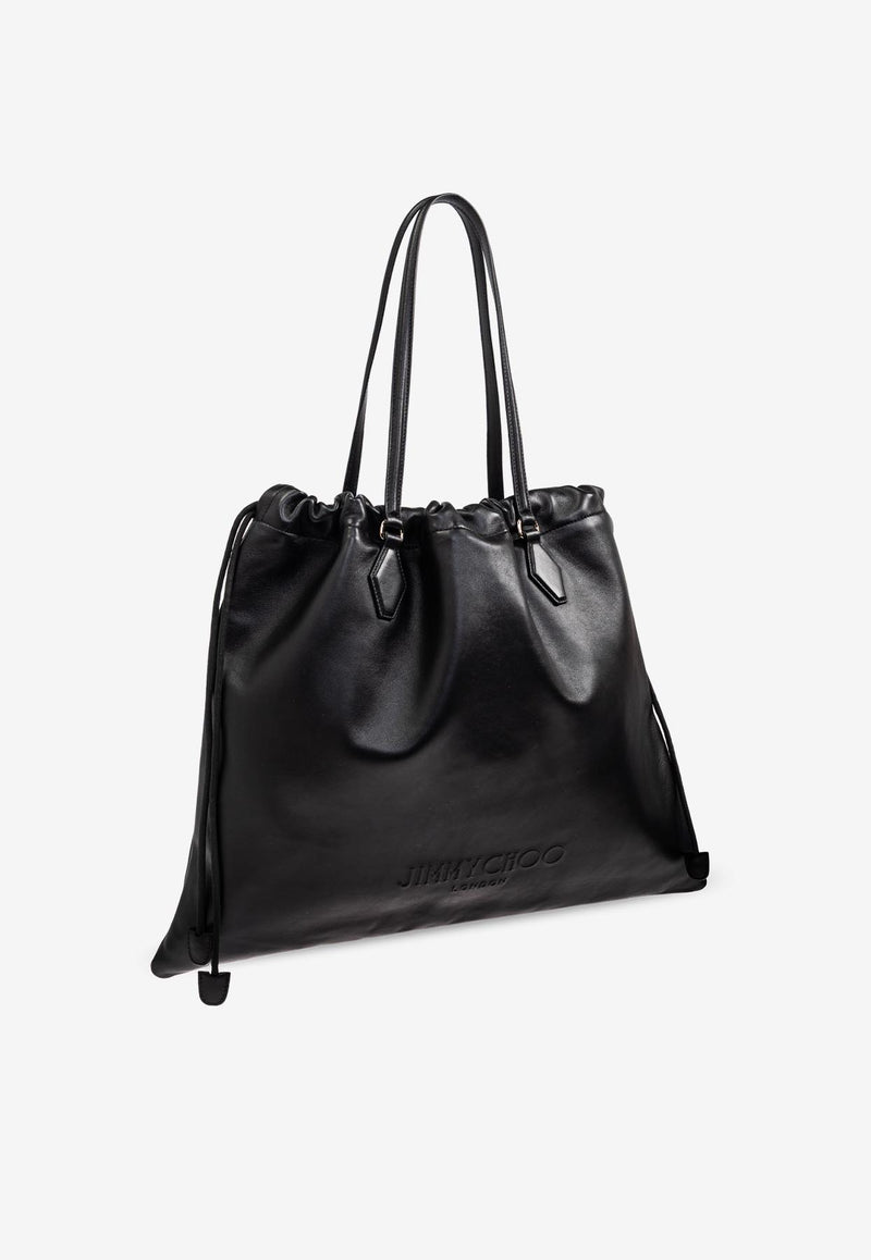 Jimmy Choo Large Drawstring Tote Bag DRAWSTRING TOTE L ZKP-BLACK LIGHT GOLD