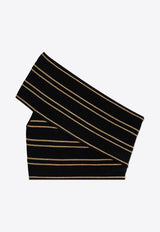 Balmain Striped One-Shoulder Cropped Top with Lurex Thread