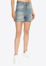 Balmain Diamond Jacquard Faded Denim Mini Shorts