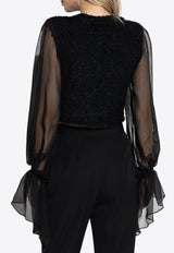 Balmain Tweed and Chiffon Cropped Top
