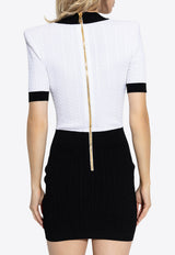 Balmain Two-Tone Cable-Knit Mini Dress