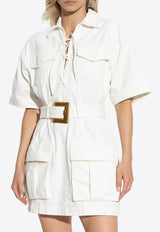 Balmain Lace-Up Mini Canvas Dress