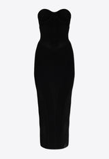 Balmain Ribbed Knit Midi Strapless Dress