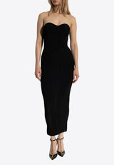 Balmain Ribbed Knit Midi Strapless Dress