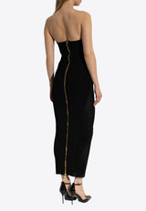 Balmain Ribbed Knit Midi Strapless Dress