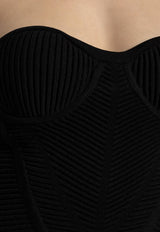 Balmain Ribbed Knit Midi Strapless Dress