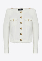 Balmain Cropped Denim Jacket with Decorative-Buttons