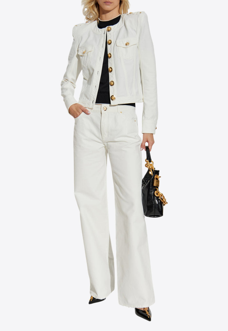 Cropped Balmain Denim Blazers Cropped Denim Jacket With Decorative