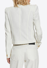 Balmain Cropped Denim Jacket with Decorative-Buttons