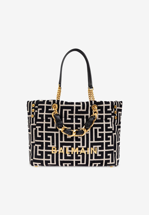 Balmain 1945 Soft PB Labyrinthe Jacquard Canvas Tote Bag FN1FF827 TJXN-GFE