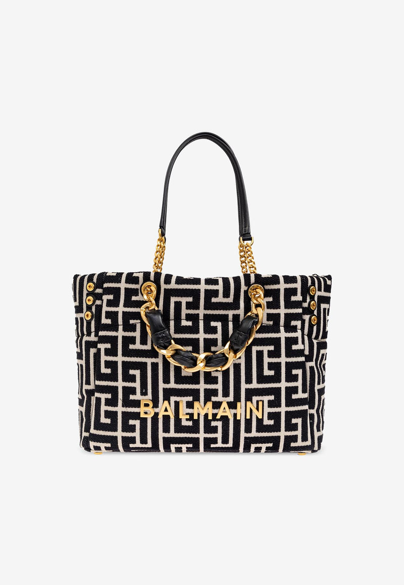 Balmain 1945 Soft PB Labyrinthe Jacquard Canvas Tote Bag FN1FF827 TJXN-GFE