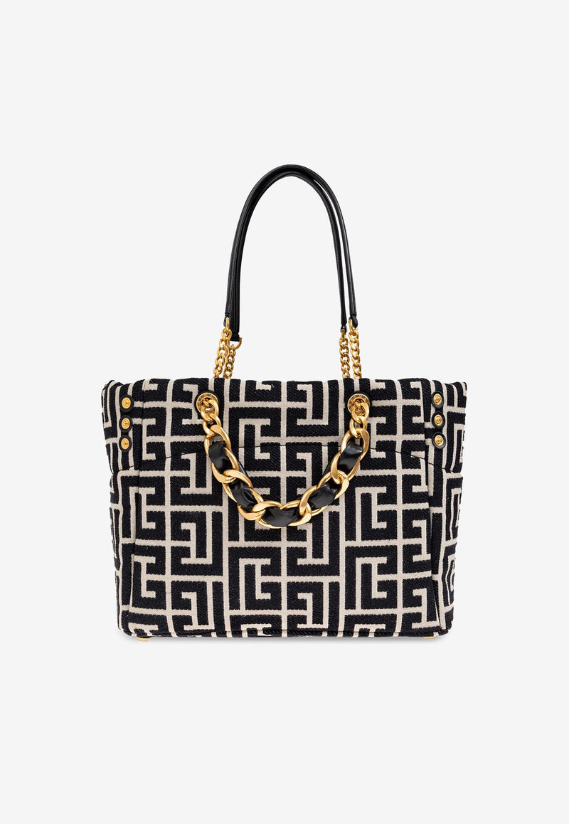 Balmain 1945 Soft PB Labyrinthe Jacquard Canvas Tote Bag FN1FF827 TJXN-GFE