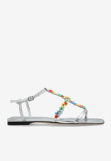 Jimmy Choo Gwyn Metallic Leather Daisy Sandals