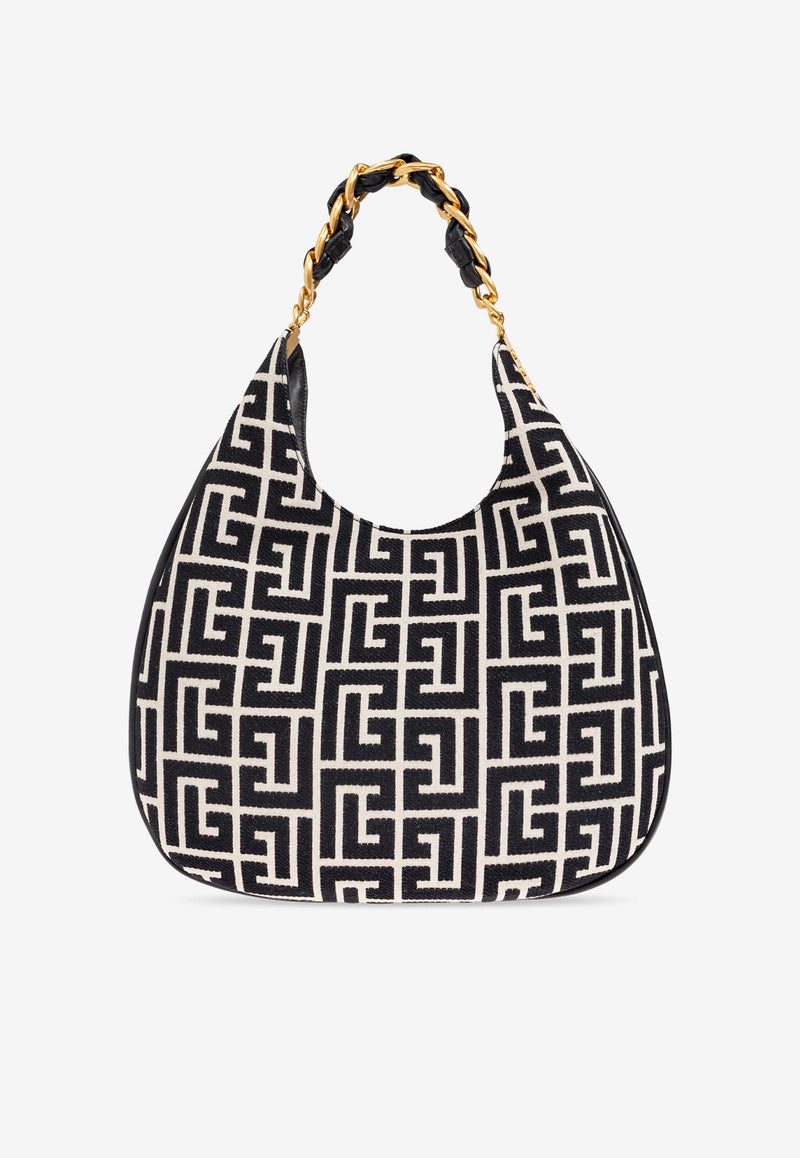 Balmain Large 1945 Soft PB Monogram Jacquard Canvas Hobo Bag FN1BT929 TJQX-GFE