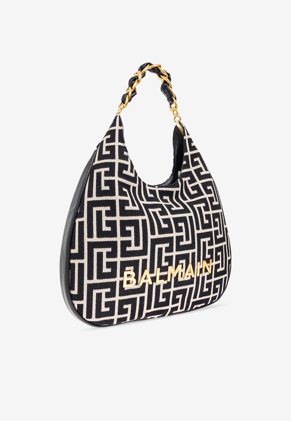 Balmain Large 1945 Soft PB Monogram Jacquard Canvas Hobo Bag FN1BT929 TJQX-GFE