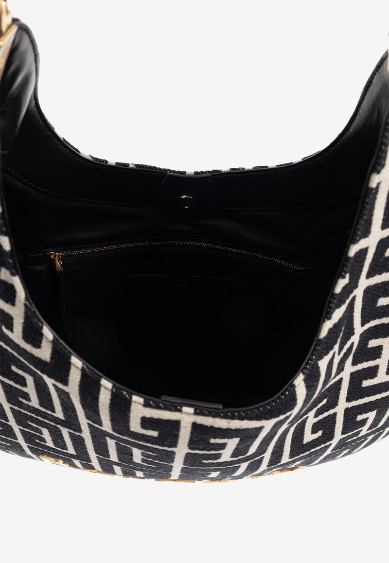 Balmain Large 1945 Soft PB Monogram Jacquard Canvas Hobo Bag FN1BT929 TJQX-GFE