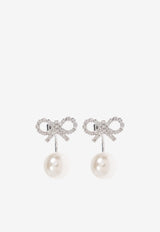 Self-Portrait Crystal Bow and Pearl Earrings PF25-624E-SL 0-SILVER