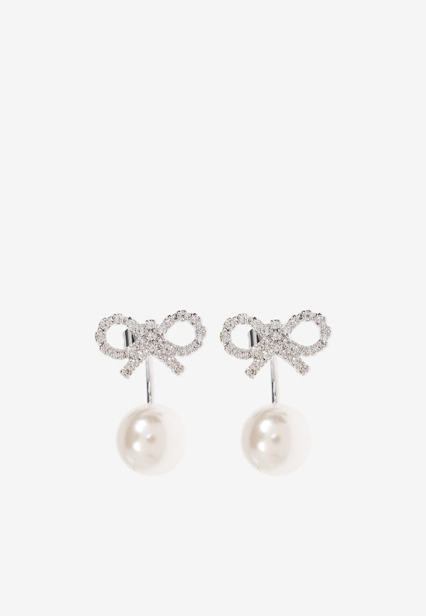 Self-Portrait Crystal Bow and Pearl Earrings PF25-624E-SL 0-SILVER