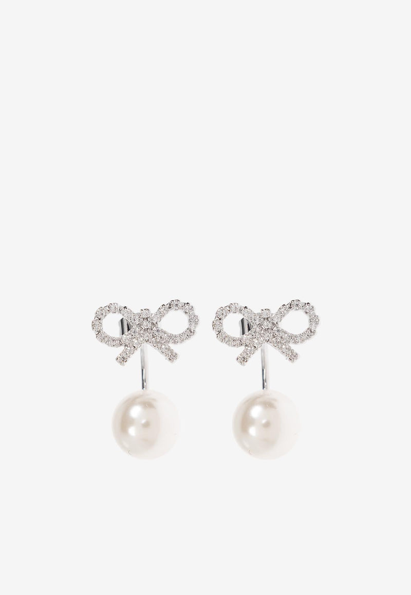 Self-Portrait Crystal Bow and Pearl Earrings PF25-624E-SL 0-SILVER