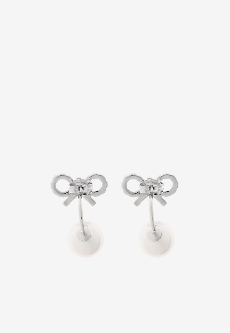 Self-Portrait Crystal Bow and Pearl Earrings PF25-624E-SL 0-SILVER