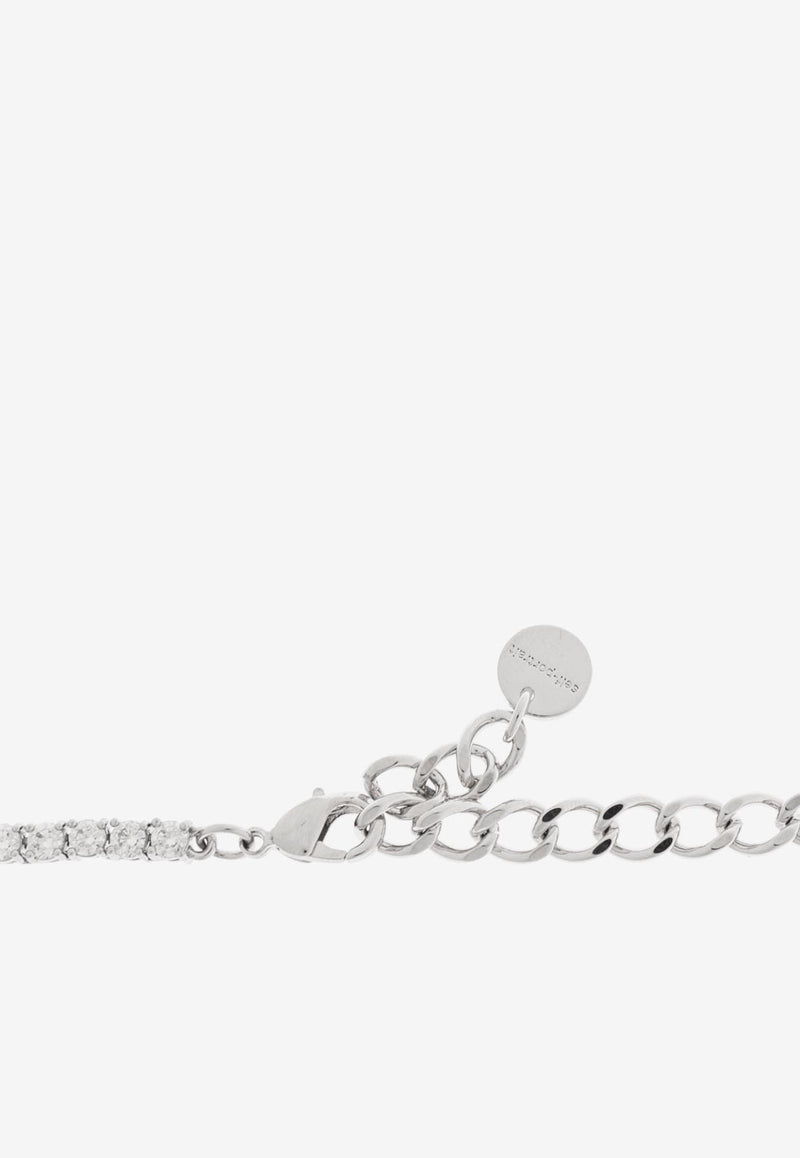 Self-Portrait Crystal Bow Pendant Tennis Necklace PF25-621N-SL 0-SILVER