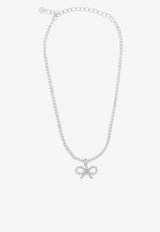Self-Portrait Crystal Bow Pendant Tennis Necklace PF25-621N-SL 0-SILVER