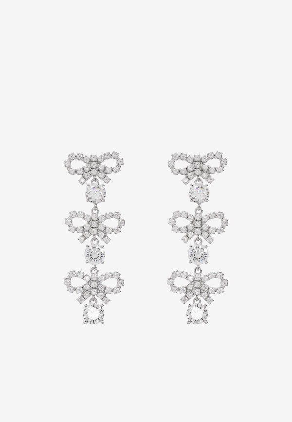 Self-Portrait Micro Bow and Crystals Drop Earrings PF25-612E-SL 0-SILVER